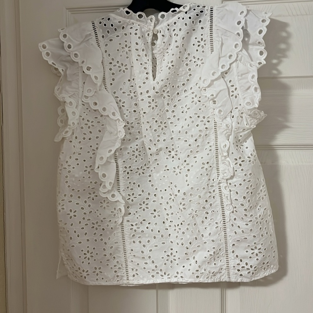 Veronica Beard White Flutter Sleeve Ruffled Blouse - Picture 5 of 6